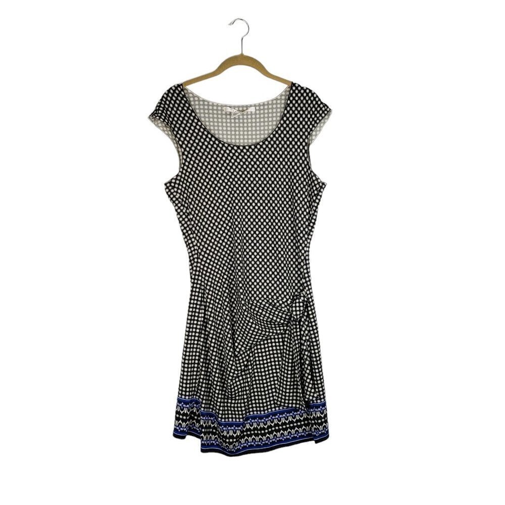 Max Studio Cap Sleeve Faux Wrap Dress Black White Dot Travel Womens Size Medium
